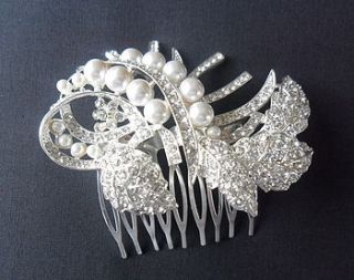 crystal and pearl leaf hair comb by yatris home and gift