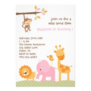 Pink Sweet Safari Invitations Custom Invites