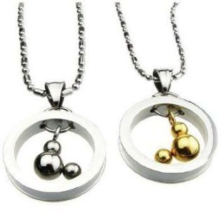 His or Hers Mickey Stylish Couple Titanium Pendant Necklace Simple Korean Love Style in a Gift Box  NK270 (Hers(Gold)): Jewelry