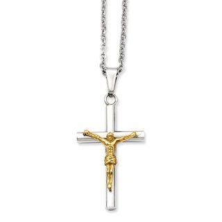 Stainless Steel Gold IP plated Crucifix Pendant Necklace: Jewelry
