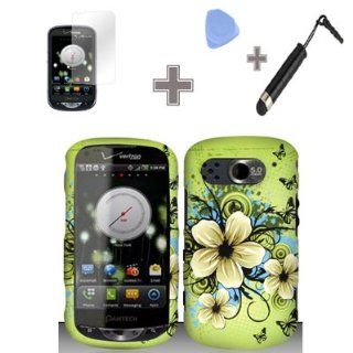 Rubberized Green Hawaiian Flower Snap on Design Case Hard Case Skin Cover Faceplate with Screen Protector, Case Opener and Stylus Pen for Pantech Breakout 8995   Verizon: Cell Phones & Accessories