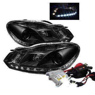 High Performance Xenon HID Volkswagen Golf / GTI ( Non HID ) DRL Projector Headlights with Premium Ballast   Black with 10000K Deep Blue HID Automotive