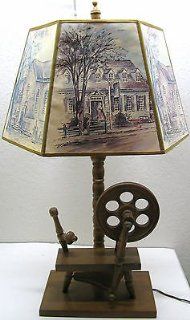 Rare Stunning Old Vintage Spinning Wheel Table Desk Lamp + Shade Top Mid Century: Everything Else