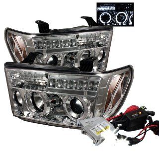 High Performance Xenon HID Toyota Tundra / Toyota Sequoia Halo LED ( Replaceable LEDs ) Projector Headlights with Premium Ballast   Chrome with 10000K Deep Blue HID Automotive