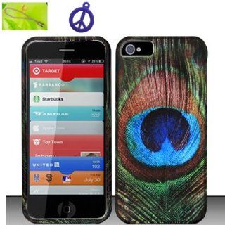 For Apple iPhone 5 Only, Blue Green Peacock Feather Design, Matted Surface Hard Plastic Case Skin Cover Faceplate + Peace Charm and Strap Combo: Cell Phones & Accessories