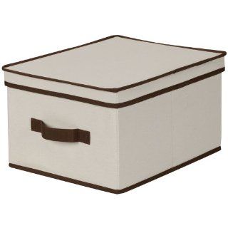 Household Essentials Large Storage Box, Natural Canvas with Brown Trim   Lidded Home Storage Bins