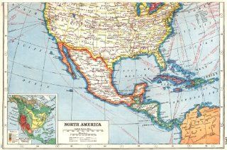 NORTH AMERICA: Southern United States & Mexico ;inset Vegetation 1920 old map   Wall Maps