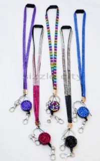 Retractable Colorful Rhinestone Lanyards with Breakaway Feature, ID Badge Holder & Key Chain (MIX PACK OF 5 COLORFUL RETRACTABLE LANYARD): Clothing
