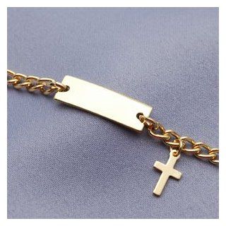 Gold tone Child ID Bracelet with Cross Charm Jewelry