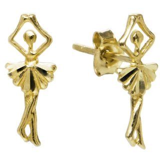 14k Yellow Gold Ballerina Stud Earrings: Jewelry