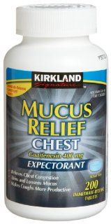 Kirkland Signature Mucus Relief Chest Expectorant (Guaifenesin 400 mg), 200 Count Immediate Release Tablets (2 pack): Health & Personal Care