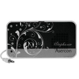 Elegant floral black, grey portable notebook speakers