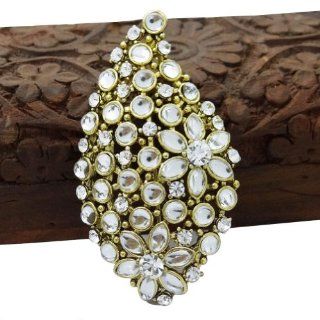 White Acrylic Stone Gold Tone Pin Brooch Indian Women Broach Wedding Party Wear Bridal Costume Jewelry: Brooches And Pins: Jewelry