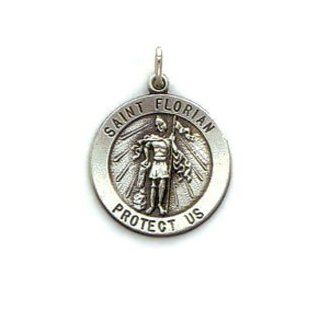 St. Florian Sterling Silver Medal Pendant.18" Steel Necklace Chain: Jewelry