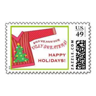 Deck the Halls with Ugly Sweaters Happy Holidays Postage