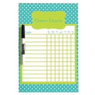 Green and Blue Polka Dot Chore Chart Dry Erase White Board : Office Products