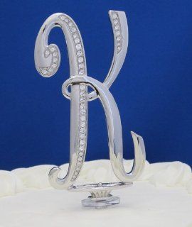 Swarovski Crystal Monogram Cake Topper silver Letter K  4 1/2 inch By PLAZA LTD: Kitchen & Dining