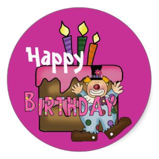Happy Birthday Wishes Cake Clown Round Sticker