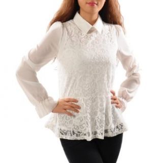 May&Maya Women's Lace Overlay Front Blouse White Size S