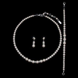 BERRICLE Wedding Bridal white Faux pearl Necklace Earrings Bracelet 3 PCS Set: BERRICLE: Jewelry