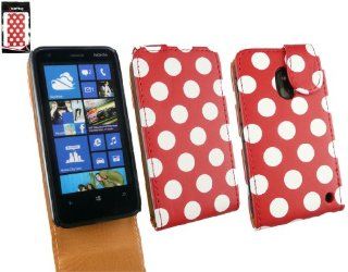Emartbuy  Value Pack Fr Nokia Lumia 620 Premium Pu Leder Flip Case / Cover / Tasche Polka Dots Rot / Wei + Kompatibel Micro Usb Car Charger + Lcd Screen Protector: Elektronik