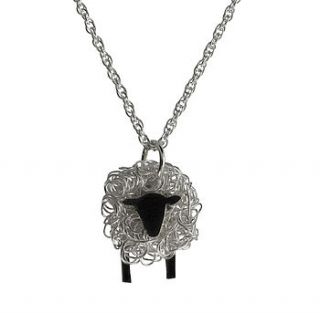 silver sheep pendant and chain facing front by am jewellery