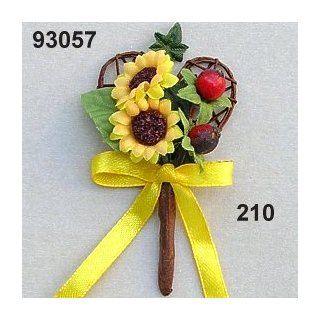 12 Stk. Hochzeitsanstecker Sonnenblumen   Herz in goldgelb und Schleife / Art. Nr. 93057.210 / 40x50 mm: Küche & Haushalt