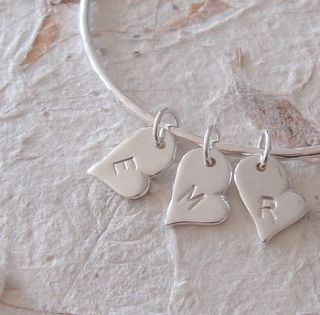 personalised silver heart charm bangle by anne reeves jewellery