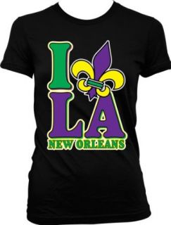 I Love LA, New Orleans Louisianna Fleur De Lis Ladies Junior Fit T shirt Funny Mardi Gras Design Junior's Tee: Clothing