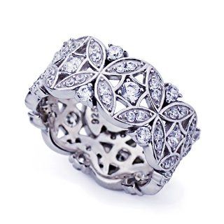 Rhodium Plated Sterling Silver Vintage Style Ring bands for Women Band Width 8MM ( Size 5 to 9): Jewelry