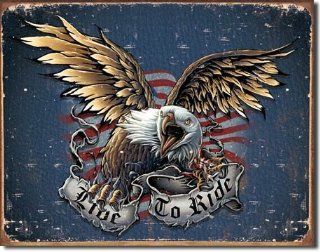Live to Ride   Eagle Metal Tin Sign 16"W x 12.5"H   Decorative Plaques