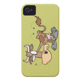 silly cute brown cow bugged by flies cartoon iPhone 4 cases