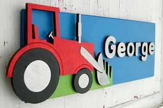 personalised wooden door sign: tractor by dream scene children's gifts