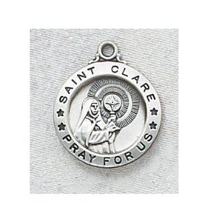 Sterling Silver Catholic Saint Clare Patron Saint Medal Pendant Necklace: Jewelry