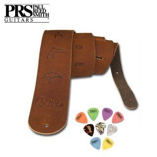 Paul Reed Smith Leather Bird Strap in Brown   (ACC 3112) Includes PRS Pick Sampler: Musical Instruments