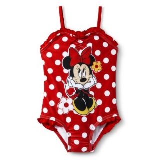 Disney Minnie Mouse Infant Toddler Girls 1 Piece Polka Dot Swimsuit   Red 18 M
