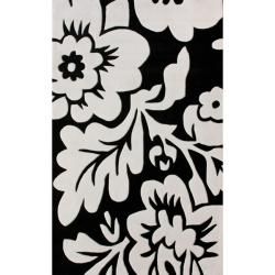 Nuloom Handmade Pino Collection Black/ White Floral Rug (76 X 96)