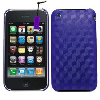 SAMRICK   Apple iPhone 3G & 3GS   Squares Cubes Cuboid Hard Hybrid Armour Shell Protection Case & Screen Protector/Foil/Film/Guard & Microfibre Cloth & Purple High Capacitive Mini Stylus Pen   Purple: Cell Phones & Accessories