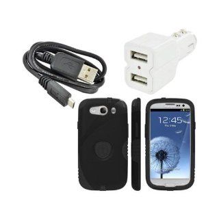 Limited Edition Trident Samsung Galaxy S3 Bundle Combo W/ Black Aegis Hard Plastic Snap On Shell Case Cover Over Silicone, Lcd Screen Protector Cover Kit Film Guard, Dual USB Car Charger Adapter & Micro USB Data Cable: Cell Phones & Accessories