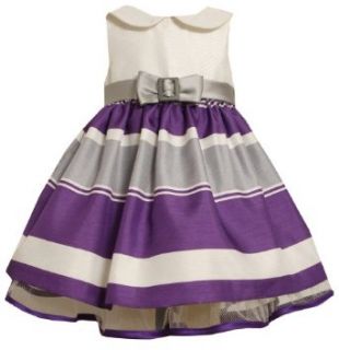 Purple Grey White Striped Buckle Bow Shantung Dress PU1TF,Bonnie Jean Baby Infant Special Occasion Flower Girl Party Dress: Clothing