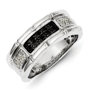 Sterling Silver White & Black Diamond Men's Ring: Jewelry