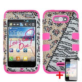 LG MOTION 4G MS770 LEOPARD ZEBRA DIAMOND BLING PINK HYBRID COVER HARD GEL CASE +FREE SCREEN PROTECTOR from [ACCESSORY ARENA]: Cell Phones & Accessories