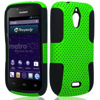 Huawei Vitria H882L Y301 A2 Mesh Hybrid Hard Case Gel Cover , Green on Black: Cell Phones & Accessories