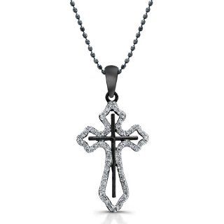 Victoria Kay 1/4ct TWT Diamond Cross Pendant in Sterling Silver with Black Rhodium (JK, I2 I3), 18": Pendant Necklaces: Jewelry