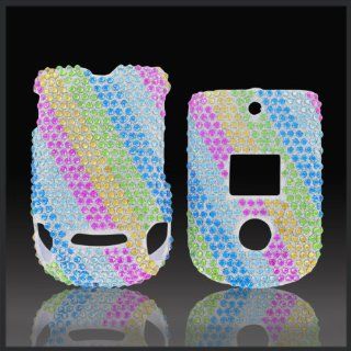 Rainbow Stripes "Cristalina" crystal bling rhinestone diamond case cover for Motorola Vu204: Cell Phones & Accessories