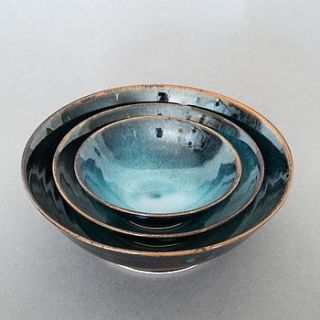 nest of three blue bowls by sally reilly