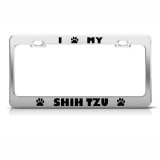 Shih Tzu Dog Dogs Chrome Metal License Plate Frame Tag Holder: Automotive