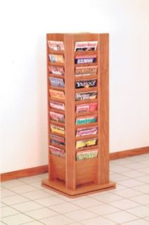 Cascade 40 Magazine Rotary Floor Display (Medium Oak) (50"H x 18"W x 18"D) : Newspaper Racks : Office Products