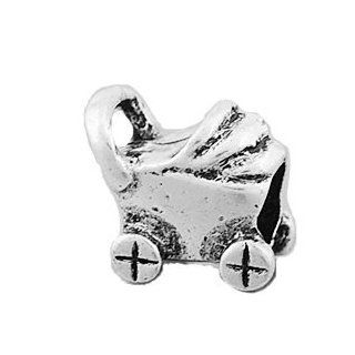 Silver Plated (007) Pram Shape Charm, will fit Pandora/Troll/Chamilia Style Charm Bracelets: Jewelry