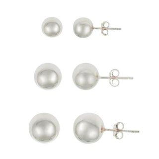 Sterling Silver 3 Pair Ball Stud Earrings Set: Jewelry